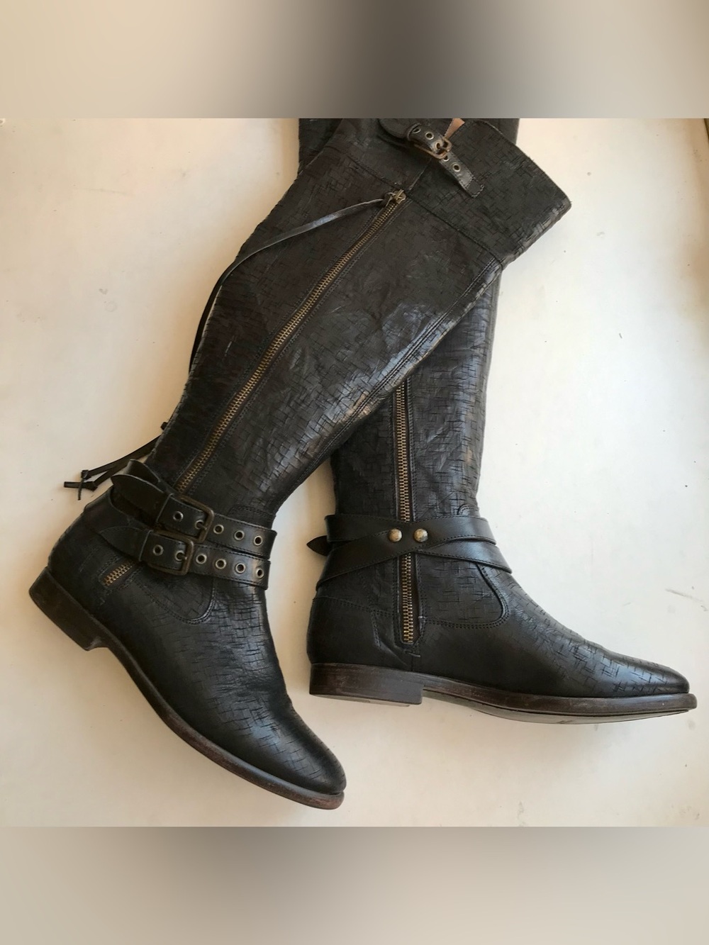 UGG COLLECTION Boots S-10 ITALY OVER THE KNEE Black Leather